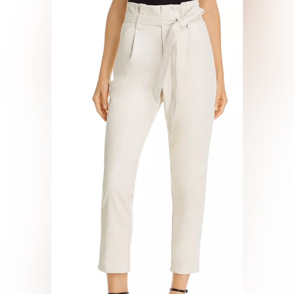 BRAND NEW Lucy in Paris faux leather paper bag waist pants in ivory, size L